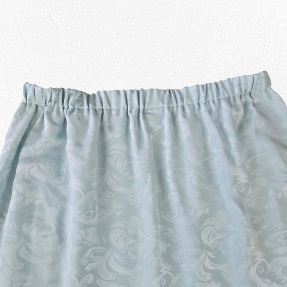 80s Vintage Light Blue Satin Floral Jacquard Lace Tunic Blouse Skirt Set Size 8 - Picture 13 of 14